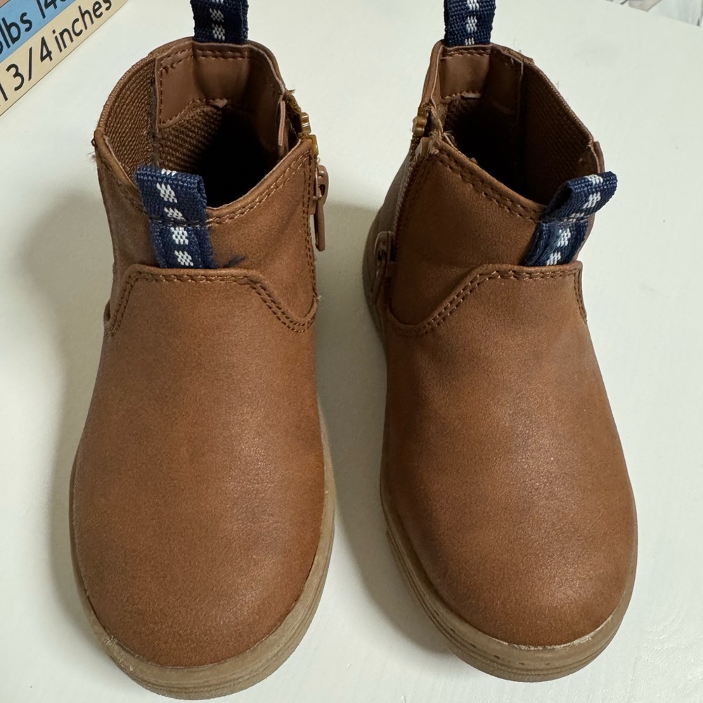 Brown Leather Boots with Blue Accents